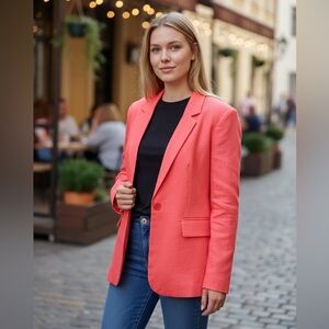 NWOT ON 34th Women's Coral Blazer One Button SZ-14 Linen Blend